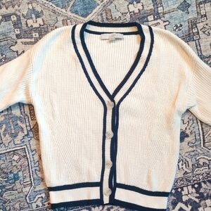 LOFT Varsity Women's Cream Cardigan with Navy Trim